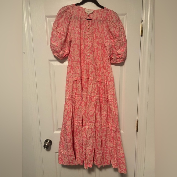The GREAT.  Bright Rouge Wild Brush Floral The Pleated Ravine Dress - Picture 5 of 11